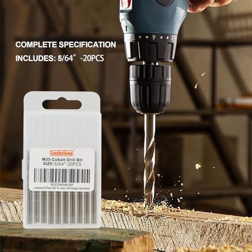 Luckyway 5/64" Cobalt Drill Bit (20 Pcs), Jobber Length Twist Drill Bit Set for Hard Metal, Stainless Steel, Cast Iron, Wood and Plastic, with Storage Case - style: 5/64" (20Pcs) Cobalt Drill Bits