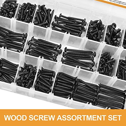 VIGRUE 425PCS #6#8 Black Wood Screw Set, Black Oxide 304 Stainless Steel Phillips Pan and Flat Head Self Tapping Screws Assortment Kit, Length 1/2" to 1-1/2" - style: 425PCS #6#8 Pan Head & Flat Head
