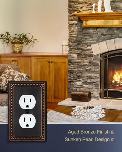 Switch Plates Outlet Covers, 4-Pack Aged Bronze Metal Wall Plates - color: Aged Bronze, size: 1 Duplex 4PK