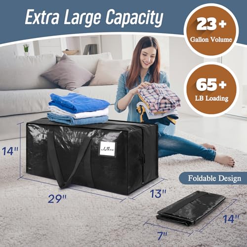 12 Pack Extra Heavy Duty Large Moving Bags with Strong Zipper, Black - color: Black, size: 12 Pack