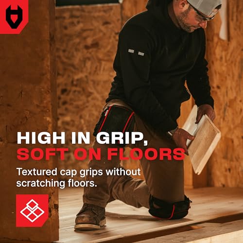 NoCry Flooring Knee Pads for Men with Extra-Wide Gel & Thick Foam Cushion — Floor-Safe Anti-Slip Leather Kneepads for Construction Work with Reinforced Adjustable Straps and Military-Grade Rivets - color: Black, style: Improved (with gel)