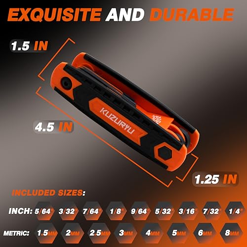 kuzuryu 17pcs Folding Allen Wrench Set, 2-Pack SAE & Metric Allen Key Set, Heat-Treated Chrome-Vanadium Steel - Portable Hex Tool for Bikes and Home Repair