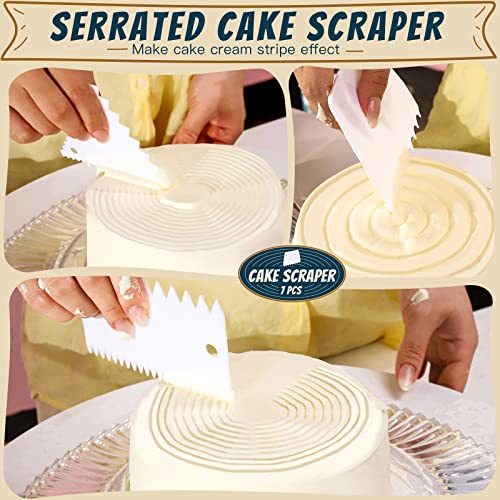 Teenitor Cake Scraper Cake Smoother, 7 Pcs Dough Scraper Bowl Scraper Cake Cutter Cake Spatula Bench Scraper Kitchen Plastic Scraper Tool Cake Decorating Kit - color: White