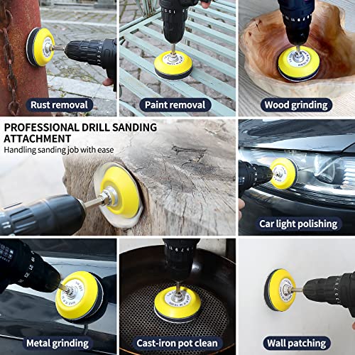 Pomsare 120pcs 3inch Sanding Discs with 2 & 3inch Backer Pads and Sanding Sponge Sander for Drill Grinder Rotary Tools Attachment with 1/4" Shanks, SandingPads 80-3000 Grit