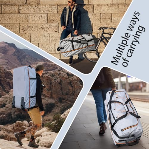 110L Expandable to 140L 32” Foldable Oxford Soft-Sided Rolling Duffle Bag with 2 Heavy-Duty Wheels, 2 Large Compartments, Adjustable Shoulder Strap and Attached Organizer Pouch,Grey - color: Grey