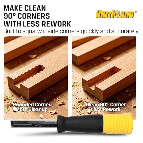 HURRICANE 8mm Corner Chisel, 90° Square Mortise Chisel for Door Hinges, Strike Plates & Cabinetry, Right Angle Wood Chisel with Metal Strike Cap & Ergonomic Grip - size: 8mm
