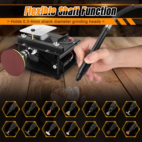 Mini Table Saw, 100W Portable Small Desktop Electric Saw, Speed & Angle Adjustable 30MM Cutting Depth, Precision Hobby TableSaw with Belt Sander for Wood Craft, Woodworking, Model Making