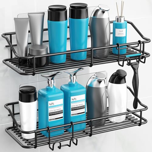 Nieifi Shower Caddy Adhesive, Shower Shelves, Shampoo Holder for Bathroom - color: Black, size: 2 Pack