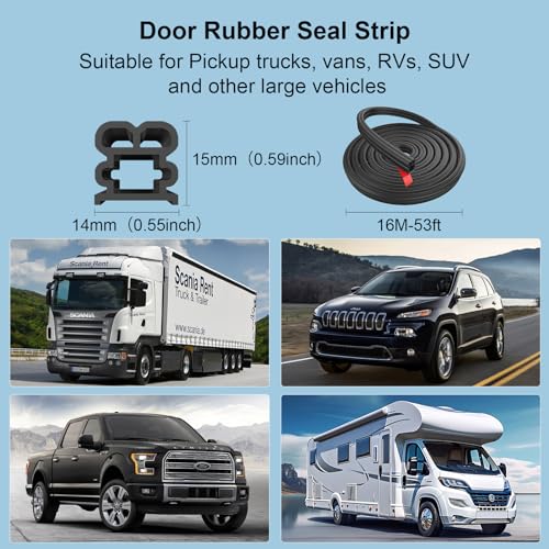 52.5Ft Car Door Seal Strip for Truck Car Weather Stripping Universal Self Adhesive Large Auto Door Soundproofing Weatherstrip for Pickup Truck SUV RV Boat - size: 52.5Ft