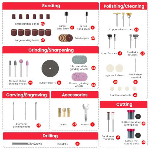 218PCS Rotary Tool Accessories Kit, 1/8" Rotary Tool Attachments