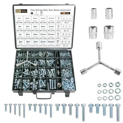 FMhotu 710Pcs Nuts and Bolts Assortment Kit, Metric Grade 10.9 Hex Bolts Nuts Washers Set, M6 M8 M10 M12, 21 Sizes, Comes with 1 Y-Wrench and 4 Bits - size: 710pcs M6 M8 M10 M12