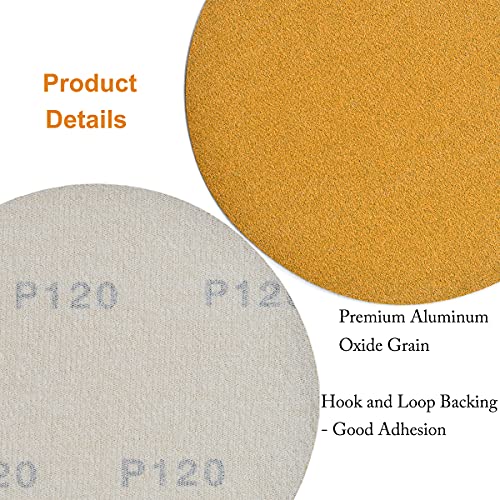 6-Inch No-Hole Hook and Loop Gold Sanding Discs 120-Grit, 100-Pack - size: 120 Grit