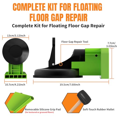 Floor Gap Fixer Tool Kit with Suction Cup & Rubber Mallet, Floating Floor Fixer Tool Repair for Laminate, LVP & Engineered Wood, Includes Silicone Pad for Textured Surfaces