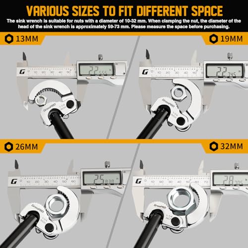 GRENPRO 11" Adjustable Basin Wrench Sink Faucet Tight Space Plumbing Tools - style: Black Electrophoretic Basin Wrench Capacity 3/8" to 1-1/4"