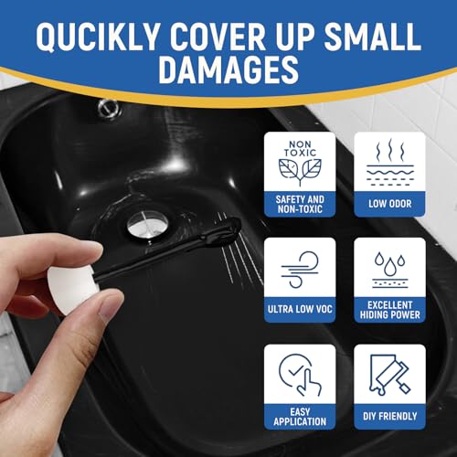 Tub Tile Gloss Black Paint Touch Up Paint Kit for Bathtub Porcelain Repair Scratches Cracks Chips on Porcelain Acrylic Enamel Cast Iron Tiles Sinks Toilets Black
