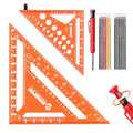 2pcs Rafter Square, 12-inch & 7-inch Carpenter Sqaure Set withWoodworking Pencil, Carpenter Measuring Layout Tool,Aluminum Alloy Triangle Ruler for Woodworking- Imperial - size: 7+12 inch
