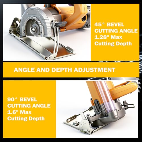 Mini Circular Saw Corded,4"&5" Electric Wood Saw with Vacuum Dust Bag,0-45° Cutting Bevel, Max Cutting Depth 1.6"(90°), 1.28"(45°) for Wood,Soft Metal,Tile,Plastic Cutting 001