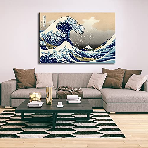 Wieco Art Great Wave of Kanagawa Katsushika Hokusai Extra Large Modern Gallery Wrapped Giclee Canvas Prints Abstract Seascape Sea Artwork Pictures Paintings on Canvas Wall Art for Home Decor XL - size: 48"L x 32"W
