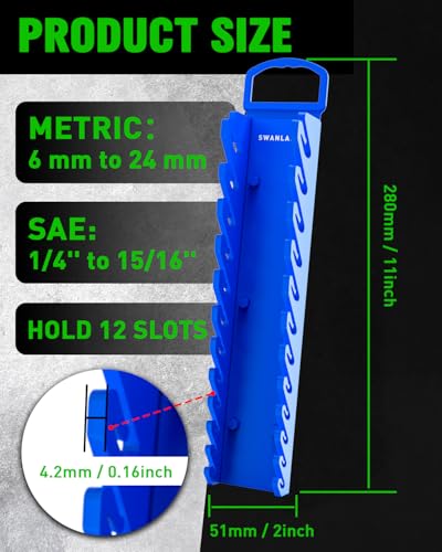 SWANLAKE 2-Piece Magnetic Wrench Organizer Toolbox Holder, SAE (1/4'' to 15/16''), Metric (6mm to 24mm) Ratchet Wrench Organizers, Total Hold 24 Slots Wrenches Holder for Tool Box - style: 24-Slot Red&Blue