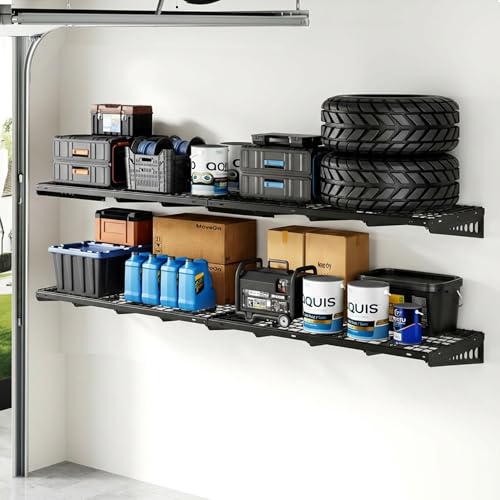 FLEXIMOUNTS 2x4ft Garage Storage, 4 Pack Garage Wall Shelving, Black - size: 4 pack-2x4 ft