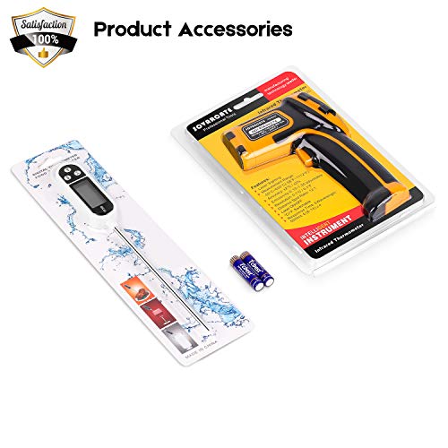 Infrared Thermometer Non-Contact Digital Laser Temperature Gun -58℉～1112℉(-50℃～600℃) Adjustable Emissivity IR Temp Gun - for Cooking, BBQ, Food, Fridge, Pizza Oven, Engine - Meat Thermometer Included