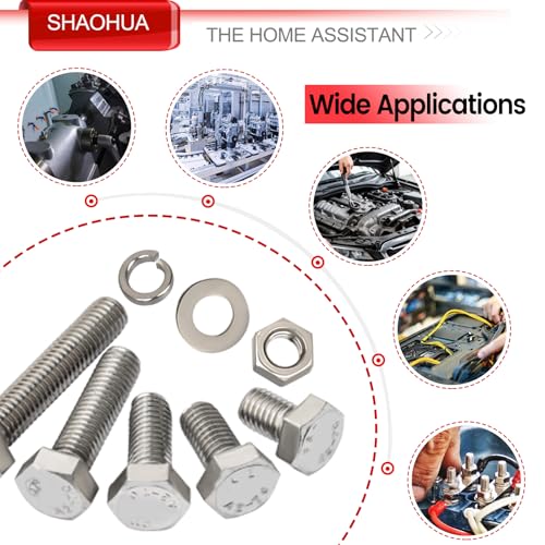 M5 M6 M8 Nuts and Bolts Assortment Kit 12mm-40mm, Metric Bolt Assortment 304 Stainless Steel Bolts and Nuts Kit, Hex Head Cap Screws Kit, Flat & Spring Lock Washer with Wrench, Silver, 496PCS, SHAOHUA - size: H. M5 M6 M8