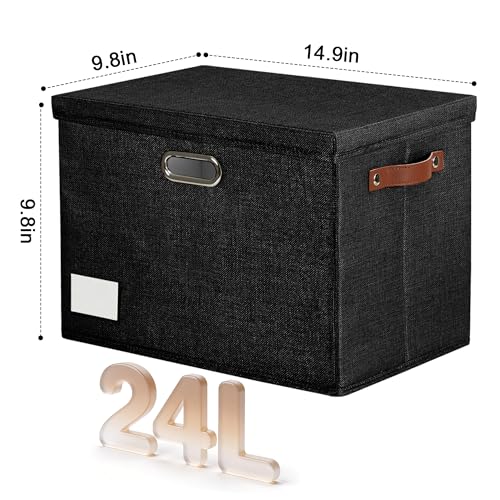 15" Fabric Storage Box with Lids, 3-Pack, Black - color: Black, size: Medium-15"