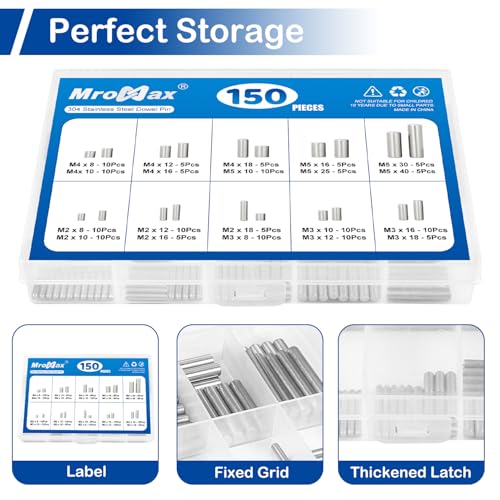150Pcs Stainless Steel Dowel Pin Assortment Kit, 20 Sizes(M2, M3, M4, M5) - size: M2-M5 Assorted