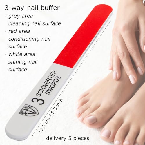 3 Swords Germany - Sapphire Metal Nail File Set 5 Pieces with 5 Pieces 3-Way Nail Buffer – Nail Care Made in SOLINGEN/Germany - color: 5 Nail Files / 5 Buffers