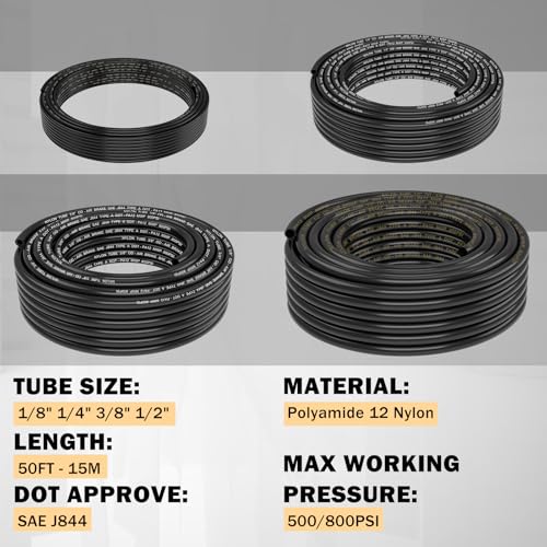CheeMuii 124PCS Brass DOT Air Line Fittings with 4 Roll 50FT DOT Air Lines - size: 50FT-4ROLL-124PCS