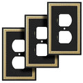Pearled Frame Decorative Wall Plate Switch Plate Outlet Cover (Single Duplex 3PK, Black & Dark Golden) - style: Single Duplex 3PK