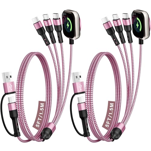 3 USB C Multi Charging Cable for Phone iWatch Charger/Car Travel Essentials - color: Red, size: 2Pack5FT