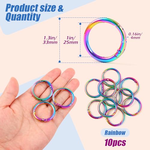 1 Inch Spring O Rings Buckles-10 Pcs Rinbow Spring Gate Rings Clasps - color: Rainbow Spring Rings-10pcs-1 Inch