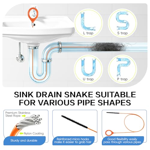 Sink Plunger with Drain Snake Set, Drain Cleaner Tool for Home