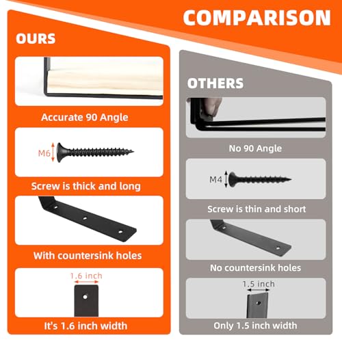 6 Pack Heavy Duty Floating Shelf Brackets, Black Metal L Wall Brackets, DIY Industrial Shelf Brackets - L 6" x H 4" x W 1.6" ( 1/5 Inch Thicked ) - size: 6"×4"