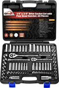 EPAuto 69 Pieces 1/4-Inch & 3/8-Inch Drive Socket Set, Pear Head Ratchet - size: 69 Pieces