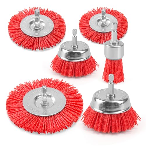 POLIWELL Nylon Wire Wheel Cup Brush Set, 6 Pack Drill Attachments