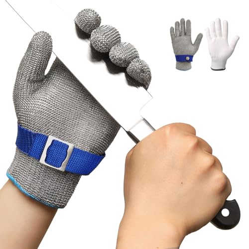 Schwer ANSI A9 Cut Resistant Glove, Food Grade Stainless Steel wire Mesh Metal Gloves, Knife Cutting Gloves for kitchen Mandoline Slicing Butcher Meat Cutting Oyster Shucking Fish Fillet（L, 1 PCS） - size: Large (Pack of 1), style: 2.0 Steel Wire+hppe