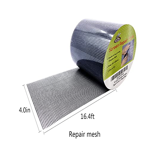FLYZZZ Window Screen Repair Kit Tape Extra Wide 4''x16.4' Black Adhesive & Waterproof 3-Layer Fiberglass fix for Screen Door and Window Screen
