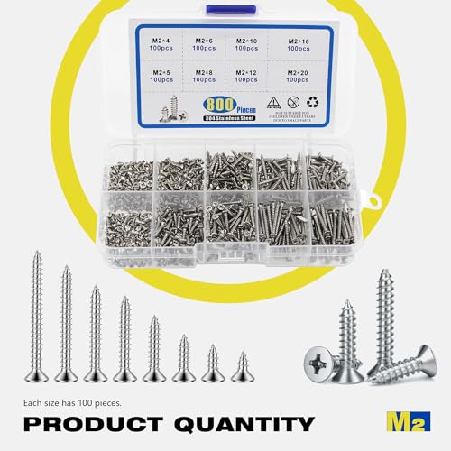 800pcs Self-Tapping M2 Pan Head Screws Assortment Kit