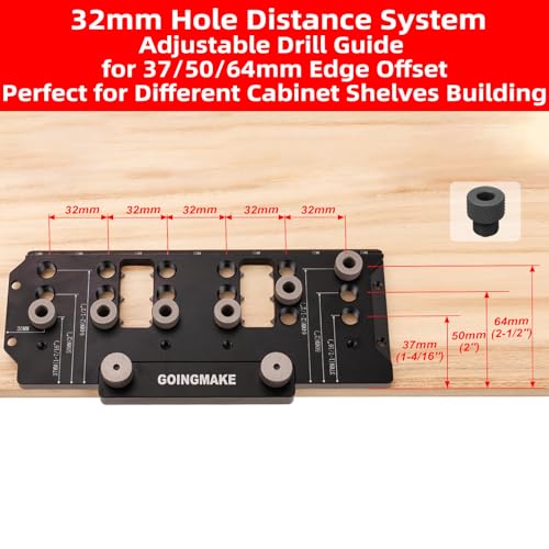 GOINGMAKE Shelf Pin Jig 1/4" and 5mm, Spliceable All Metal Cabinet Hardware Shelf Pin Drilling Jig, Woodworking Drill Guide for Straight Holes for Wobble-Free Shelves