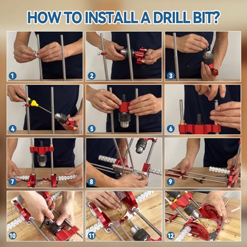JOJOCY Multi-Angle Drill Guide, 0° to 60° Angle Adjustable Drill Guide Portable High Precision Electric & Hand Drill Guide for 1/16" - 1/2" Drills Self-Centering for Woodworking, Metalwork