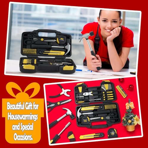 MARTCOLOR 58-Piece Household Tool Set, Yellow Hand Kit with Storage Case - color: Yellow