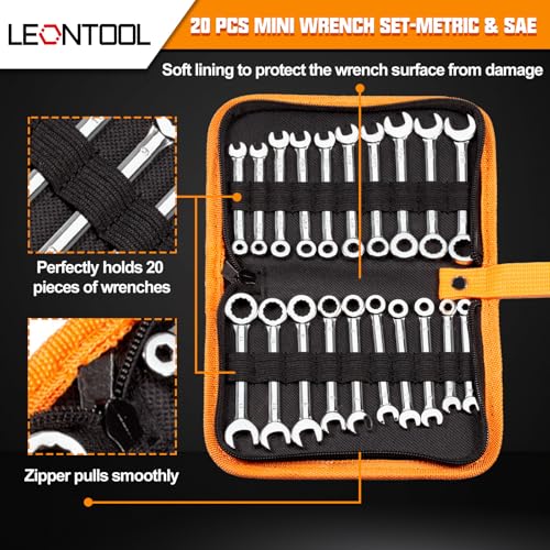 Mini Wrench Set Metric and SAE 20 Pcs - style: Metric and SAE