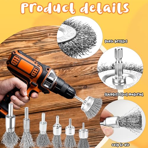 18 Pcs Stainless Steel Wire Wheel Brush Set for Drill Hex Shank Kit Coarse Carbon Pen Wire Wheel Power-Operated Grinders Detail Rust Paint Removal