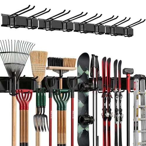 TIDYME Garage Wall Organizer, Shovel Holder Wall Mount, 64" Double Hooks - size: 64" (0 Shelves)