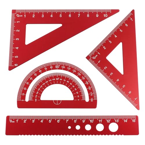 4 Pcs Triangular Ruler Set, Aluminum Alloy, Red - color: Red