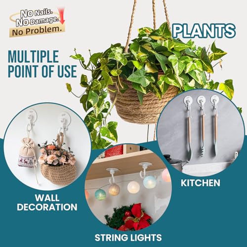TAILI Adhesive Ceiling Hooks for Hanging Plants, No-Drill 4 Pack White - color: White, size: 4x Large
