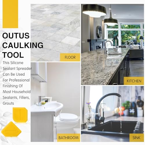 Outus 2 Pieces Caulking Tool Set Silicone Sealant Grout Tool for Kitchen Bathroom Floor Sealant Sealing(Yellow) - color: Yellow