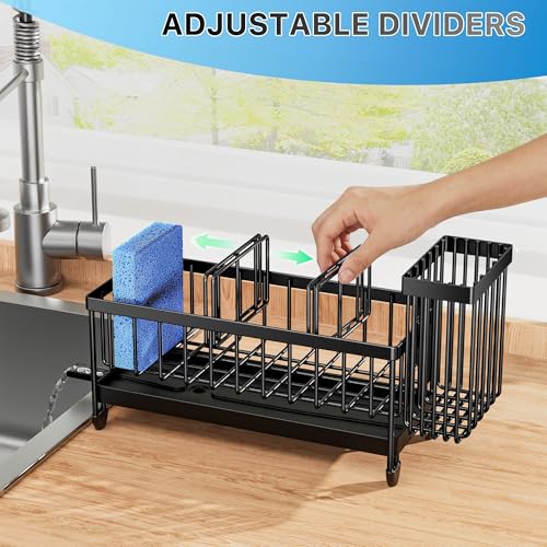Cisily Sponge Holder for Kitchen Sink, Sink Organizer with Brush Holder - color: Black - 9.25″